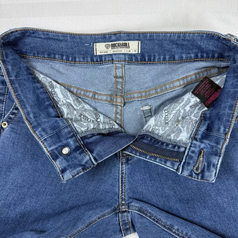 Rock & Roll Denim Women’s Mid Rise Bootcut Jeans W28 L36 Medium Wash